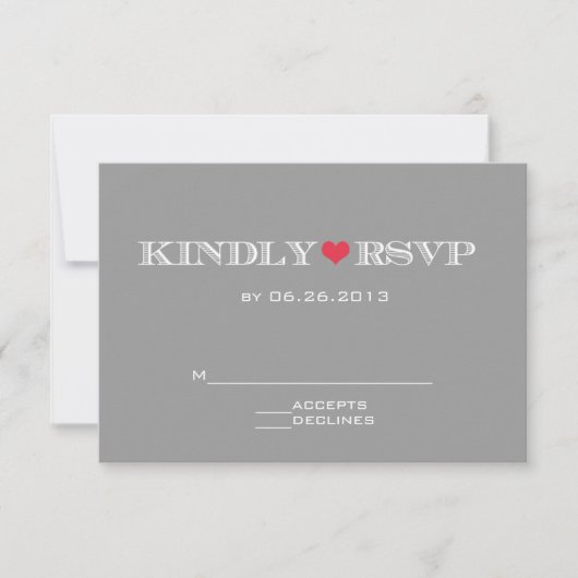 RSVP-Karten für niedliches Herz, grau, rot RSVP Karte (Vorderseite)