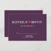 RSVP-Karten für niedliches Herz Lila RSVP Karte (Vorne/Hinten)