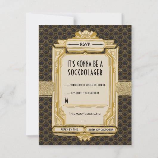 RSVP-Karten für Schwarz und Gold RSVP Karte (Vorderseite)