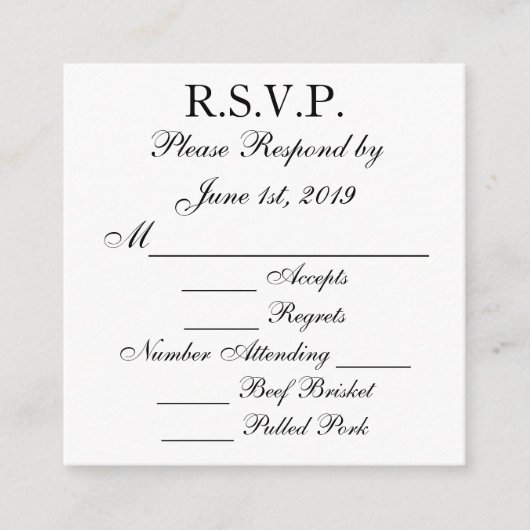 RSVP-Karten für Schwarz und Weiß Begleitkarte (Vorderseite)