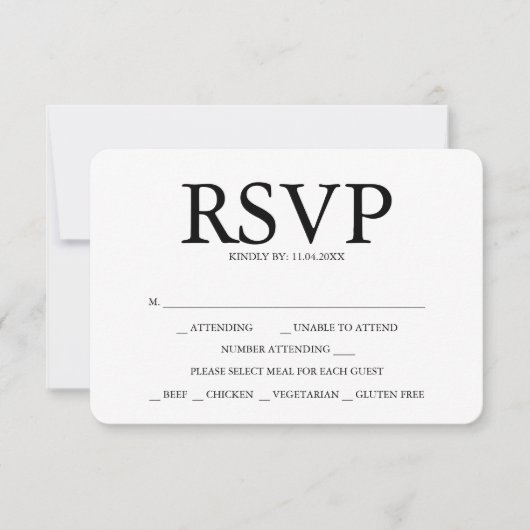 RSVP-Karten für Schwarz-Weiß-Hochzeiten RSVP Karte (Vorderseite)