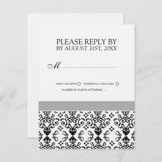 RSVP-Karten für Schwarz-Weiß-Hochzeiten RSVP Karte (Vorne/Hinten)