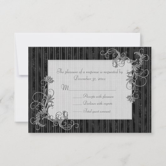 RSVP-Karten für Schwarz, Weiß und Silver - Vorlage (Vorderseite)