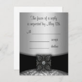 RSVP-Karten für Silver & Black Damask RSVP Karte (Vorne/Hinten)