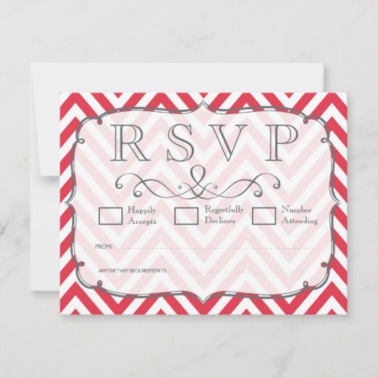 RSVP-Karten für Zickzack Hochzeiten, Mohnrot und W RSVP Karte (Vorderseite)