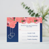 RSVP-Karten Hochzeit Korallen Blume und Navy Blue RSVP Karte (Stehend Vorderseite)