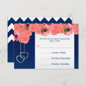 RSVP-Karten Hochzeit Korallen Blume und Navy Blue RSVP Karte (Vorne/Hinten)