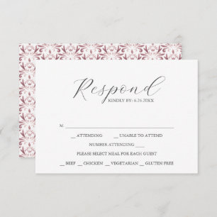 RSVP-Karten mit Essensauswahl Muster für die Rose RSVP Karte