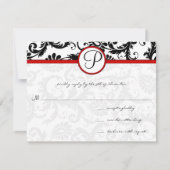 RSVP-Karten mit Schwarz-weißem Damask-Floral-Swirl RSVP Karte (Vorderseite)
