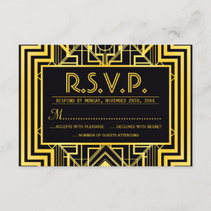 RSVP-Karten mit schwarzer und goldener Geometrie RSVP Karte