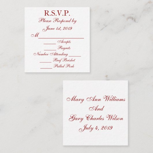 RSVP-Karten mit tiefrotem und weißem Ansprechen Begleitkarte (Vorne/Hinten)