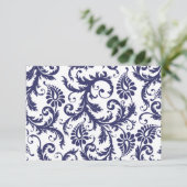 RSVP Karten Navy Blue & White Damask (Stehend Vorderseite)