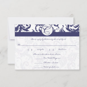 RSVP Karten Navy Blue & White Damask