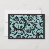 RSVP Karten - Schwarz & Aqua Blue Damask (Vorderseite)