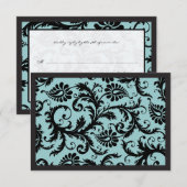 RSVP Karten - Schwarz & Aqua Blue Damask (Vorne/Hinten)