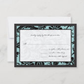 RSVP Karten - Schwarz & Aqua Blue Damask (Rückseite)