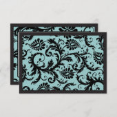 RSVP Karten - Schwarz & Aqua Blue Damask (Vorne/Hinten)