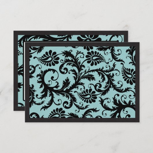 RSVP Karten - Schwarz & Aqua Blue Damask (Vorne/Hinten)