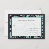 RSVP Karten - Schwarz & Aqua Blue Damask (Rückseite)