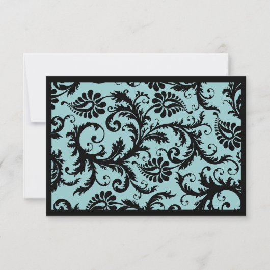 RSVP Karten - Schwarz & Aqua Blue Damask (Vorderseite)