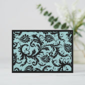 RSVP Karten - Schwarz & Aqua Blue Damask (Stehend Vorderseite)