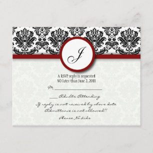 RSVP Karten Schwarz und Burgund Damask Monogramm