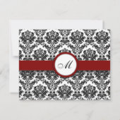 RSVP Karten Schwarz und Burgund Damask Monogramm (Rückseite)