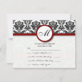 RSVP Karten Schwarz und Burgund Damask Monogramm (Vorderseite)