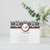 RSVP Karten Schwarz und Burgund Damask Monogramm (Stehend Vorderseite)
