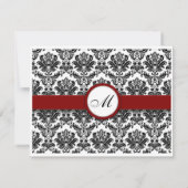 RSVP Karten Schwarz und Burgund Damask Monogramm (Rückseite)