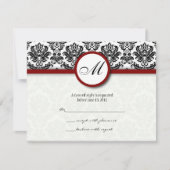 RSVP Karten Schwarz und Burgund Damask Monogramm (Vorderseite)