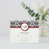 RSVP Karten Schwarz und Burgund Damask Monogramm (Stehend Vorderseite)