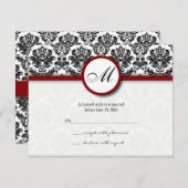 RSVP Karten Schwarz und Burgund Damask Monogramm (Vorne/Hinten)