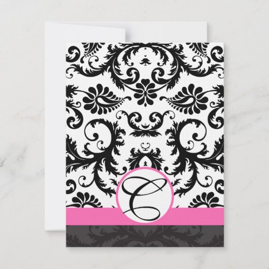 RSVP Karten schwarz und weiß Damask Hot Pink Trimm (Vorderseite)