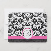 RSVP Karten schwarz und weiß Damask Hot Pink Trimm (Vorderseite)