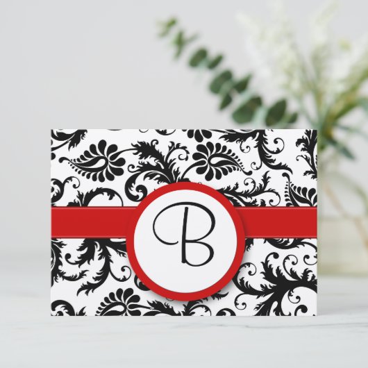 RSVP Karten - Schwarz und Weiß Damaskus Roter Stre (Stehend Vorderseite)