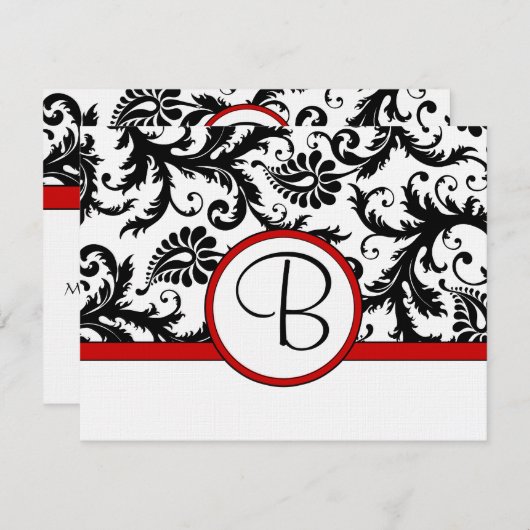 RSVP Karten - Schwarz und Weiß Damaskus Roter Stre (Vorne/Hinten)