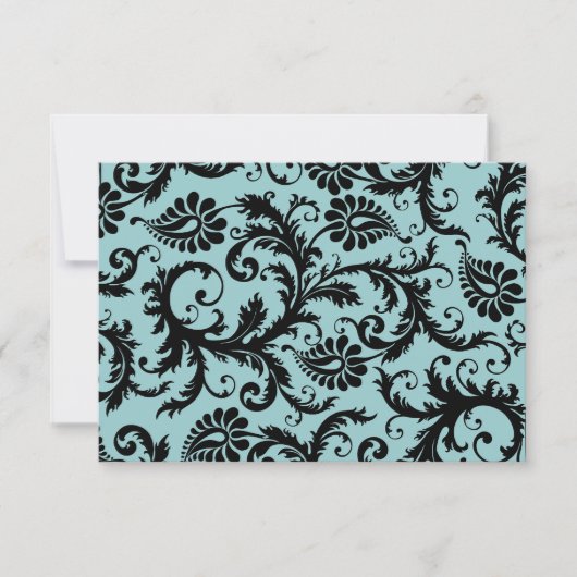 RSVP Karten Schwarz & Weiß Damask Aqua Blau (Vorderseite)