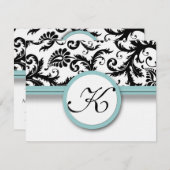 RSVP Karten Schwarz & Weiß Damask Aqua Trim (Vorne/Hinten)