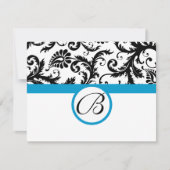 RSVP Karten Schwarz & Weiß Damask Aqua Trim (Vorderseite)