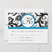 RSVP Karten Schwarz & Weiß Damask Bright Aqua Trim (Rückseite)