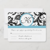 RSVP Karten Schwarz & Weiß Damask Pool Blue Trim (Rückseite)