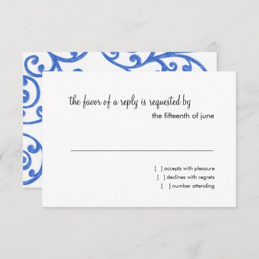 RSVP-Kartenscrollen-Muster blau RSVP Karte (Vorne/Hinten)