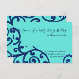 RSVP-Kartenscrollen-Muster blau RSVP Karte