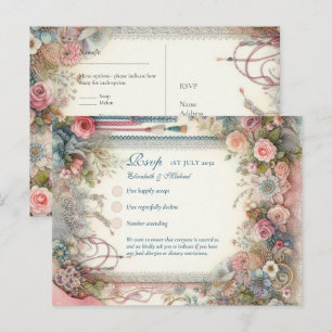 RSVP Maximalist Vintage Blumen Menü Shabby Landhau Postkarte