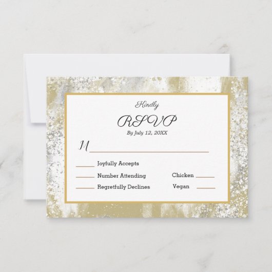 RSVP Meal Response Hochzeit Elegantes Silver Gold Karte (Vorderseite)