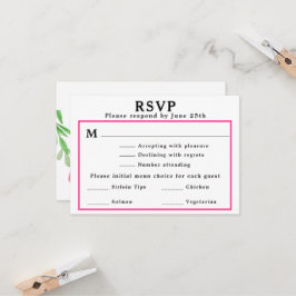 RSVP-Menü für Hochzeiten Rosa Blumenkarte Rücksend Einladung