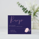 RSVP-Menü "Navy Blue Rose Gold Wedding" (Stehend Vorderseite)