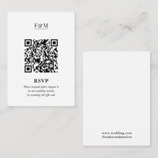 RSVP Minimal Chic QR Code für Hochzeiten Begleitkarte (Vorne/Hinten)