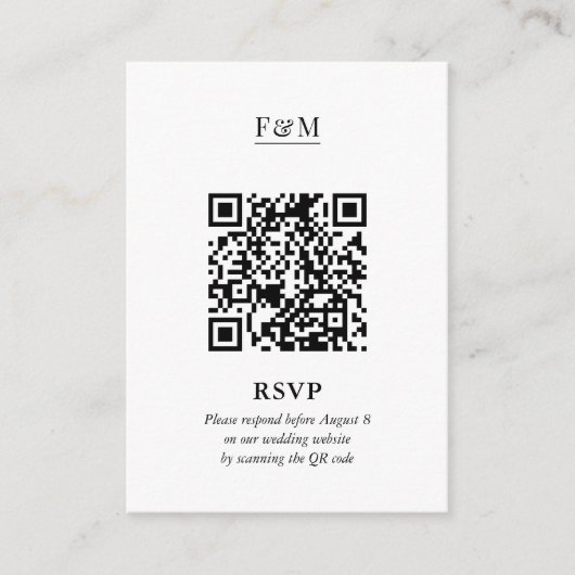 RSVP Minimal Chic QR Code für Hochzeiten Begleitkarte (Vorderseite)